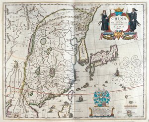 première carte de la Chine de Blaeu, dans "Theatrum Orbis Terrarum, sive Atlas Novus" de Willem Blaeu, Amsterdam