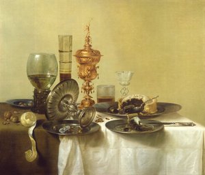 Nature morte avec verres, assiettes et nourriture, 1638