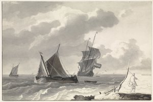 Voiliers sur une mer agitée près de la côte