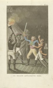 Deux figures avec des épées près de deux hommes noirs