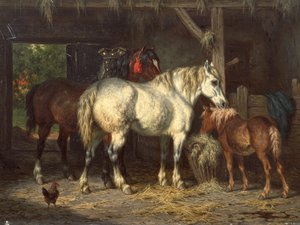 Chevaux dans une écurie (peinture) - Willem Jacobus Boogaard