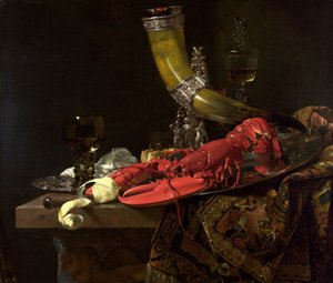 Nature morte avec la corne à boire de la guilde des archers de Saint-Sébastien, homard et verres, vers 1653