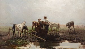Veaux à un étang, 1863