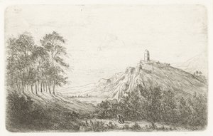 Paysage montagneux avec château au sommet