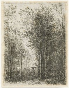 Paysage forestier avec ramasseurs de bois