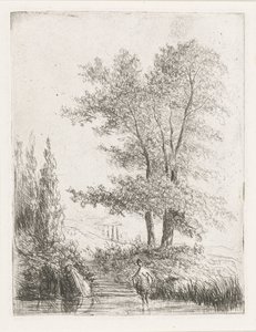 Paysage vallonné avec baigneuse