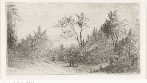 Paysage vallonné avec des promeneurs et un chien au bord de la forêt - Willem Matthias Jan van Dielen
