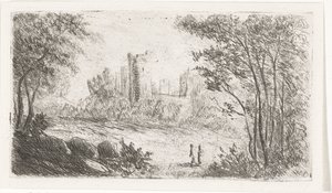 Paysage avec ruine de château et deux figures