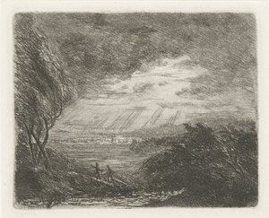 Paysage avec deux figures sous la tempête et la pluie