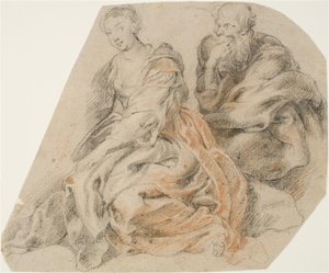 Une jeune femme et un vieil homme. (Marie et Joseph? Suzanne et l