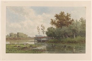 Paysage avec eau et canards