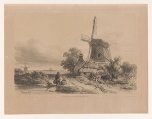 Moulin dans un paysage avec deux figures