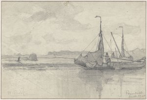 Bateaux de pêche dans un paysage à Papendrecht - Willem Roelofs (I)