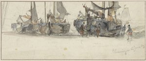 Bateaux de pêche sur la plage de Scheveningen - Willem Roelofs (I)