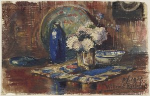 Nature morte avec bouteille bleue et vase avec fleurs - Willem Roelofs (II)