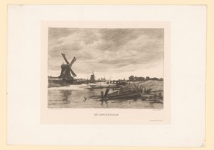 Paysage avec moulins le long d