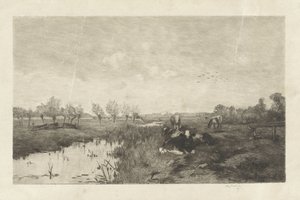 Polderlandschap met koeien - Willem Steelink (II)