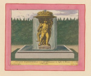 Brunnen mit einer Statue von drei tanzenden Putti, die eine Schale über ihren Köpfen tragen - Willem Swidde