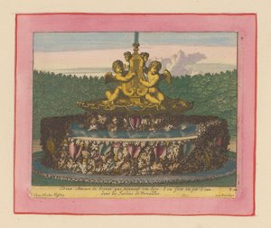 Brunnen mit einer Statue von zwei geflügelten Putti, die eine Leier tragen - Willem Swidde