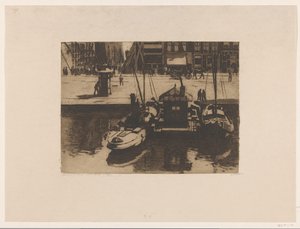 Bateaux amarrés au Damrak à Amsterdam - Willem Witsen (signed by artist)