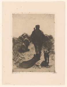 Berger avec chien derrière son troupeau - Willem Witsen (signed by artist)