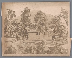 Maison avec le volcan Salak(?) en arrière-plan, Buitenzorg