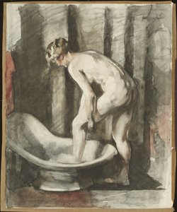 Femme nue entrant dans le bain