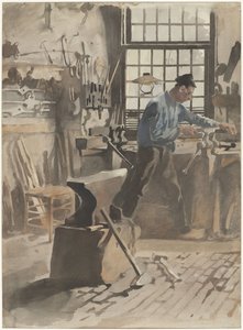 Forgeron au travail dans sa forge