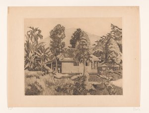 Maison à Bogor avec une montagne en arrière-plan