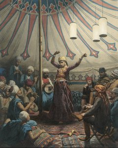 Danseuse égyptienne dans une tente, avec musiciens et spectateurs - Willem de Famars Testas