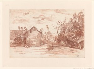 Prairie avec bétail paissant, ferme à gauche - Willem de Zwart