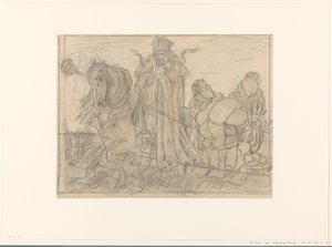 Saint-Nicolas avec deux Pères Fouettard sur un toit - Willem van Konijnenburg