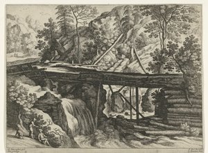 Paysage de montagne avec aqueduc en bois