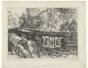 Paysage montagneux avec aqueduc en bois