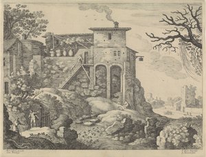 Paysage italien avec une auberge