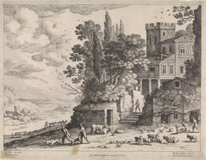 Paysage avec une maison, des figures et du bétail - Willem van Nieulandt (II)