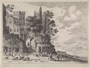 Paysage avec une maison, des figures et du bétail - Willem van Nieulandt (II)