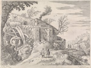 Landschap met een watermolen en de barmhartige Samaritaan - Willem van Nieulandt (II)