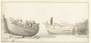 Étude de deux bateaux de pêche avec des figures - Willem van de Velde (II) (attributed to)