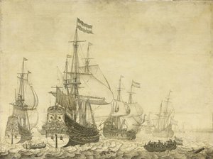 Paysage marin avec des navires de guerre néerlandais, y compris le Drenthe et le Prince Frederick-Henry, vers 1670