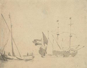 Un boeier à un quai et un navire néerlandais au mouillage, c.1665 - Willem van de Velde the Younger