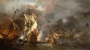 Un navire anglais en action avec des pirates barbaresques - Willem van de Velde the Younger