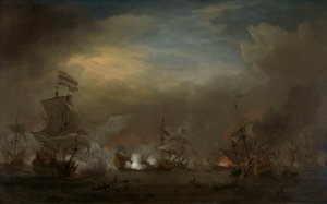 Bataille navale nocturne entre Cornelis Tromp sur le Gouden Leeuw et Sir Edward Spragge sur le Royal Prince - Willem van de Velde the Younger