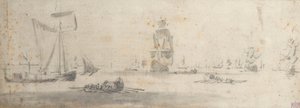 Une galiote par vent léger et plusieurs barges, vers 1681