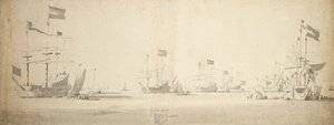 Navires amiraux néerlandais au mouillage avec des bateaux à côté, vers 1664