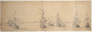 Navires hollandais au mouillage au large d