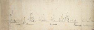 Navires hollandais au mouillage au large des côtes, vers 1664