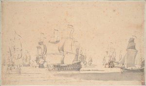Navires anglais, un ketch et un galliot par vent léger, juin 1673?, c.1673 - Willem van de the Elder Velde