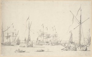 Les yachts et les navires au mouillage près de Sheerness, vers 1677 - Willem van de the Elder Velde