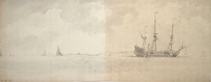 Un vaisseau de guerre néerlandais au mouillage, c.1666 (graphite)